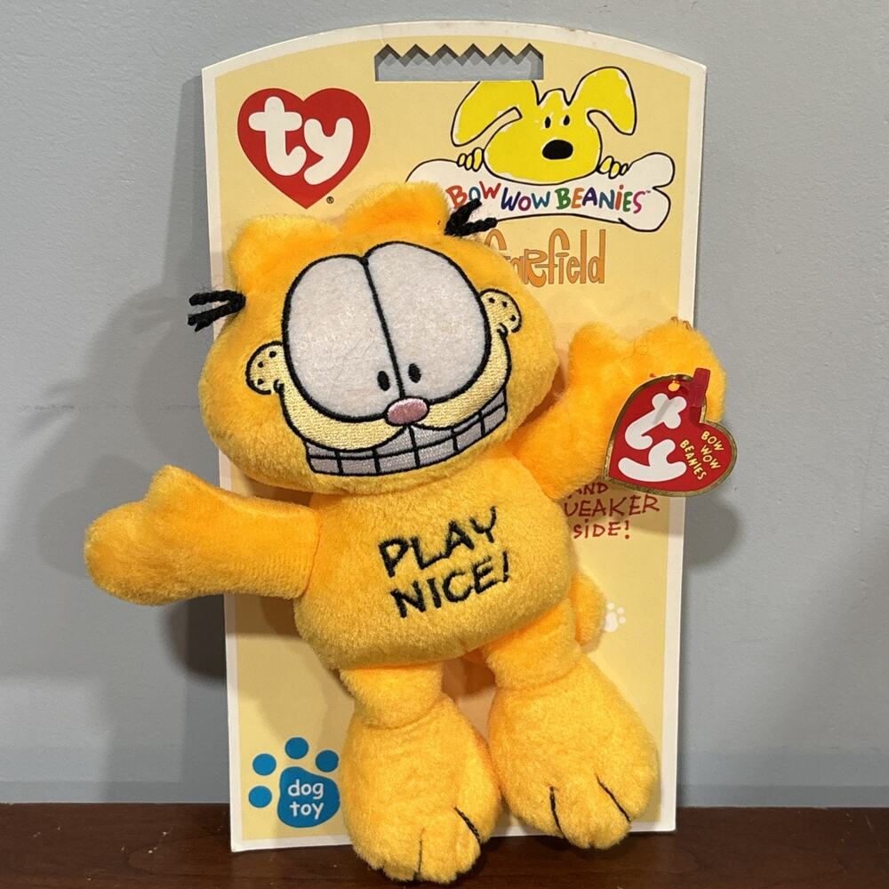 GARFIELD the Cat Bite Me - TY Bow Wow Beanie Babies - 7.5 inch - Dog Toy NEW - Picture 1 of 5